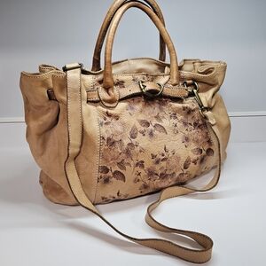 Costanza Rota Brown Rose Floral Leather Convertible Satchel Bag Made Italy